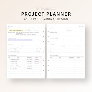A5 Inserts, Project Planner Tracker Printable Project Management Sheet, Office Task Project Schedule Progress Timeline, Instant Download PDF
