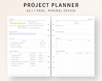 A5 Inserts, Project Planner Tracker Printable Project Management Sheet, Office Task Project Schedule Progress Timeline, Instant Download PDF