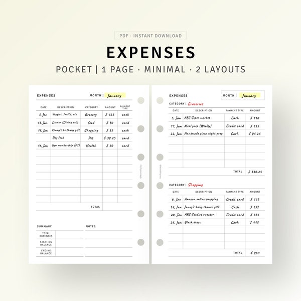 Monthly Expense Tracker Pocket Planner Printable, Spending Log, Personal Expense Template, Financial Expense Organizer, Digital Download