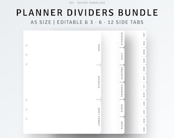 Planer Divider A5 Printable | PDF, PNG | Bearbeitbare Side Tab-Vorlage, benutzerdefiniertes Planer-Dashboard, A5-Ringbuch, DIY monatliches Indexetikett
