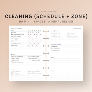 Cleaning Schedule Printable HP Mini Ring, Zone Cleaning Routine Tracker, Weekly Cleaning Planner, Home Management Sheet, Digital Download