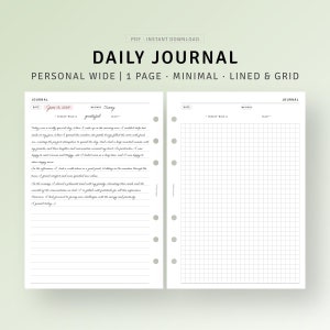 Daily Journal Printable Personal Wide Inserts, Daily Reflection Template, Manifest Memory Journal, Minimal Writing Diary, Instant Download