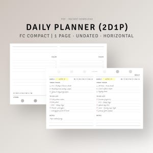 1 ページに 2 日間の印刷可能な FC コンパクト インサート、日付なしのデイリー プランナー ページ、2D1P、ToDo リスト、デイリー アジェンダ テンプレート、PDF の即時ダウンロード