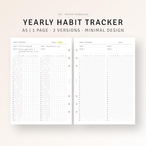 A5 Inserts, Yearly Habit Tracker Printable Daily Routine Tracker Template, A Year in Pixel, Goal Tracker for Diet Fitness Study, Habit Log