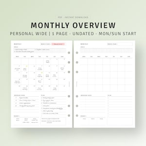 Month at A Glance Printable Personal Wide Inserts, Blank Calendar With ...