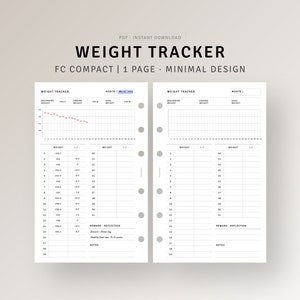 Gewichtsverlies Tracker sjabloon afdrukbare FC Compact Inserts, ponden verloren grafiek, dieet fitness voortgang tracker, Wellness lichaamsgewicht Journal