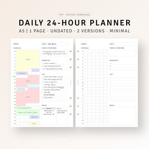 24 Hour Daily Planner Printable A5 Inserts, Military Time Planner, Time ...
