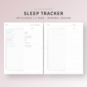 Slaaptracker HP Classic-inzetstukken afdrukbaar, maandelijks slaaplogboek, slaapcirkelanalysegrafiek, pdf-sjabloon gezondheidsplanner, digitale download