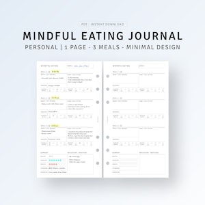 Personal, Mindfulness Eating Food Log Tracker, Intuitive Eating Habit Journal, Daily Nutrition Food Sensitivities Book, Instant Download PDF