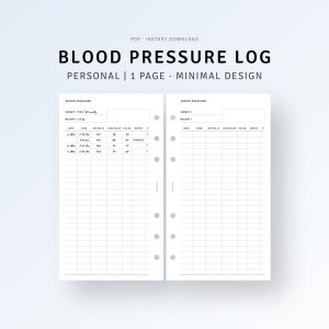 PERSOONLIJK bloeddruklogboek Afdrukbare dagelijkse bloeddruktrackergrafiek, medische gezondheidsmap, sjabloon voor bloeddruktracking, digitale download-pdf