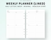 Undated Weekly Planner Half Letter Inserts Printable Week on 2 Pages, Weekly To do list, Simple Lined Weekly Agenda Sheet, Digital Download