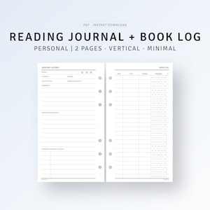 Personale, diario di lettura stampabile, diario di revisione del libro, registro di lettura del libro dello studente, modello di scaffale del libro, tracker del libro, download digitale PDF