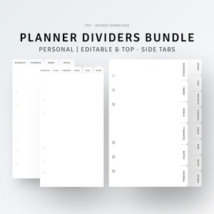 Personal, Editable Planner Divider Bundle, PDF, PNG, Fillable Side Top Tabs Template Printable, Custom Planner Dashboard, DIY Index Label