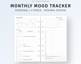 Stimmungs-Tracker druckbare persönliche Größe Einsätze Achtsamkeits-Emotion-Liste, Angst-Tracker, Gefühlsüberblick-Diagramm, monatliche Vorlage für psychische Gesundheit