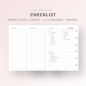 Checklist Printable Pocket Plus Inserts, To do list, Get it Done List, Task Organizer, Productivity Planner, Grocery List, Instant Download