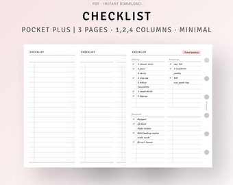 Liste de contrôle Inserts imprimables Pocket Plus, Liste des tâches, Liste des tâches accomplies, Organisateur de tâches, Planificateur de productivité, Liste de courses, Téléchargement immédiat