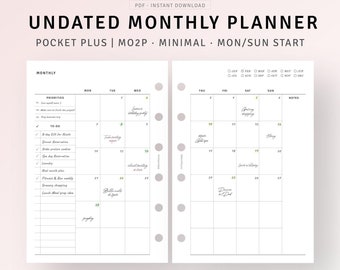 Undated Monthly Planner Printable Pocket Plus Inserts Month Planning Template with To do list, Schedule Organizer, MO2P, Digital Download