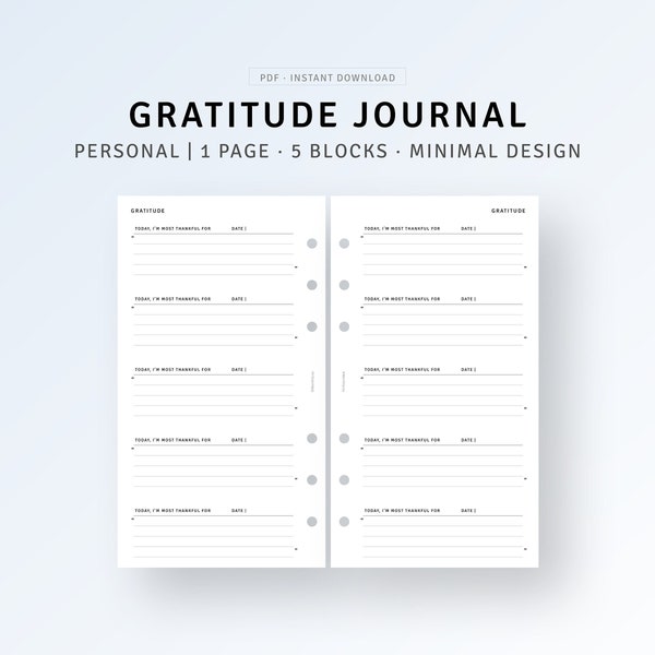 Personal, Daily Gratitude Journal Printable Wellness Journal Template, Positive Mindset, Mindful Gratitude Diary Inserts, Self Love Log