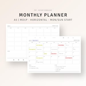 A5 Ring, Monthly Planner Pages Printable Simple Monthly Calendar Overview Sheet, Schedule Organizer Template, MO1P, Digital Download