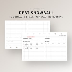 Rastreador de bolas de nieve de deuda Inserciones compactas FC imprimibles, Pago de préstamos hipotecarios para estudiantes, Diario de finanzas, Registro de deudas de tarjetas de crédito, Descarga instantánea