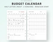 Monthly Budget Calendar Printable Half Letter Ring, Income and Expense Tracker, Bill Organizer, Personal Finance Journal, Digital Download