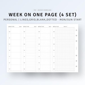 Personal, Week on One Page Printable Weekly Schedule Organizer, Minimal Weekly Task Organizer, Weekly Overview, Digital Download PDF