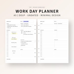 A5 Ring, Business Planner Work Day Inserts Printable Daily Task Planner, DO1P, Personal Schedule Organizer Template, Productivity Planner