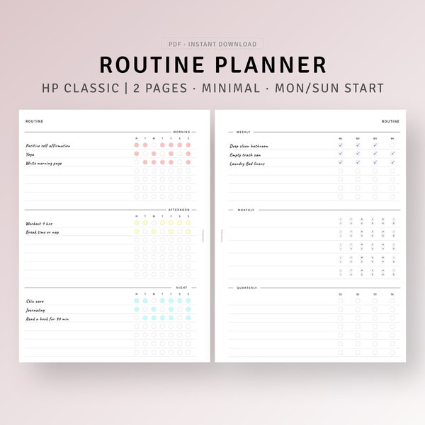 Routine Planner Printable HP Classic Inserts, Morning Night Routine Tracker, Weekly Routine Checklist, To do list, Daily Habit Template