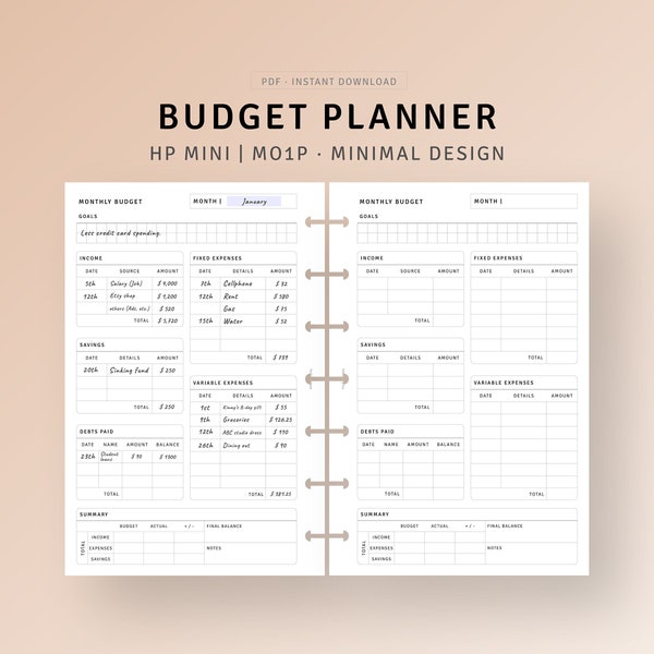 Printable Budget Planner HP Mini Inserts Finance Template, Income Expense Tracker, Money Management Overview, Spending Log, Digital Download
