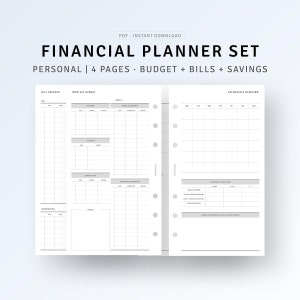 Personal, Monthly Budget Finance Planner Set Printable Income Expense Tracker, Money Savings Log, Bill Organizer, Digital Download PDF