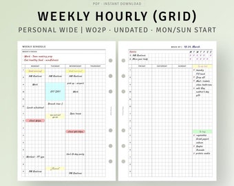 Weekly Schedule Template Personal Wide Printable, Undated Weekly Hourly Planner, To do list, Week on Two Pages, Weekly Agenda Organizer