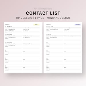 Contacts List Printable HP Classic Inserts, Work Email List, Address Book Log, Small Business Contact Planner, Emergency Contact Information