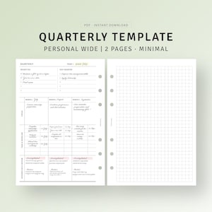 Quarterly Planner Printable Personal Wide Inserts, Quarterly Goal Setting Journal, 3 Months Task Overview, 90 Days Planner, Instant Download