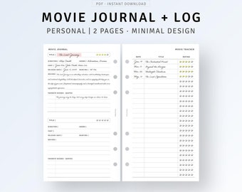 Personal, Movie Tracker Movie Journal Printable TV Series Log, Cinema Movie Planner, Film Review-Journal, Movie Watch List, Digital Download