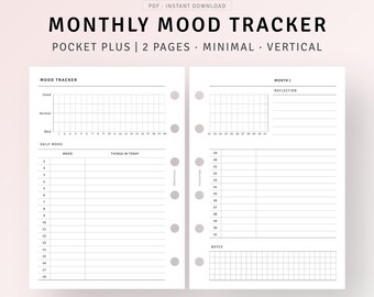 Mental Health Tracker Printable Pocket Plus Planner Inserts, Anxiety Tracker, Monthly Mood Journal, Self Care Planner PDF, Download digitale
