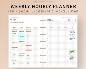 Weekly Schedule Organizer Printable HP Mini Inserts, Undated Weekly Hourly Planner, Time Blocking Sheet, Week At A Glance, Digital Download