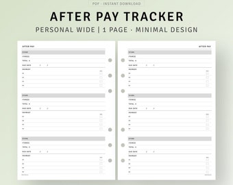 Dopo il monitoraggio del pagamento, inserti personali larghi, modello di promemoria per il monitoraggio dei pagamenti stampabile, monitoraggio delle spese finanziarie personali, download digitale PDF