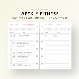Veckovis träningsplanerare i fickformat, insatser för utskrivbar träningskalender, träningsjournal, träningslogg för välbefinnande