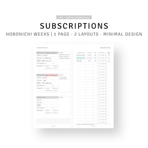 Subscription Tracker Hobonichi Weeks Inserts Printable Membership Bill Subscription Tracker Hobonichi Weeks Inserts Printable Membership Bill