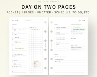 Modello stampabile di programma giornaliero, inserti tascabili, layout di agenda giornaliera non datata, elenco delle cose da fare, diario dei pasti, pianificatore giornaliero non datato