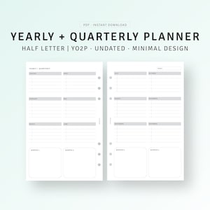 Quarterly Yearly Planner Half-Letter Inserts Printable Birthday Anniversary Organizer, Yearly Overview, Annual Agenda, Instant Download