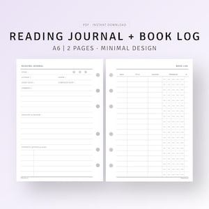 Reading Journal Printable A6 Inserts, Book Reading Log, Book Planner Template PDF, Minimalist Book Lovers Tracker List, Digital Download