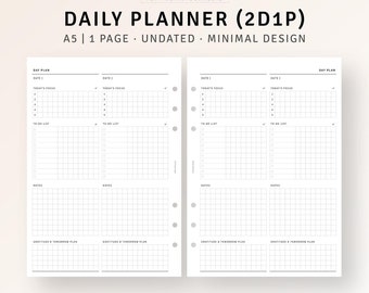 Daily Planner A5 Inserts Printable 2 Days on 1 Page, Schedule Organizer, Productivity Planner for Student Employee, Instant Download PDF