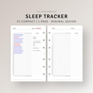 Maandelijkse slaaptracker FC compacte inserts afdrukbaar slaaplogboek, gezondheidsmap, slaapanalyse, slaapcirkel dagboek sjabloon digitale download