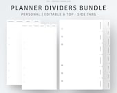 Personal, Editable Planner Divider Bundle, PDF, PNG, Fillable Side Top Tabs Template Printable Custom Planner Dashboard, DIY Index Label