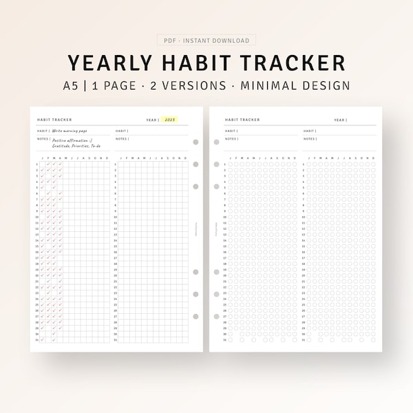A5 Inserts, Yearly Habit Tracker Printable Daily Routine Tracker Template, A Year in Pixel, Goal Tracker for Diet Fitness Study, Habit Log