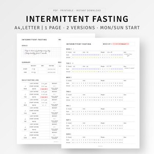 Intermittent Fasting Tracker Afdrukbare A4/Briefring-inzetstukken, Keto Fasting Challenge, IF-trackinggrafiek, vastendagboek, digitale download