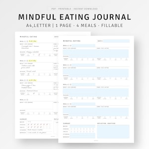 Diario de alimentación consciente, imprimible, tamaño A4/carta, registro de sensibilidades alimentarias, plantilla de diario de nutrición diaria rellenable, descarga digital
