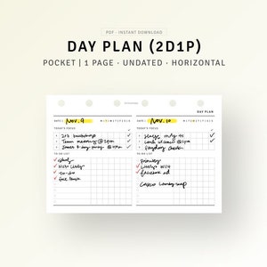 Daily Planner Printable Pocket Size Inserts, Blank Daily Schedule Template Refill, 2D1P, To do list, Daily Planner Pages, 2 Days on 1 Page