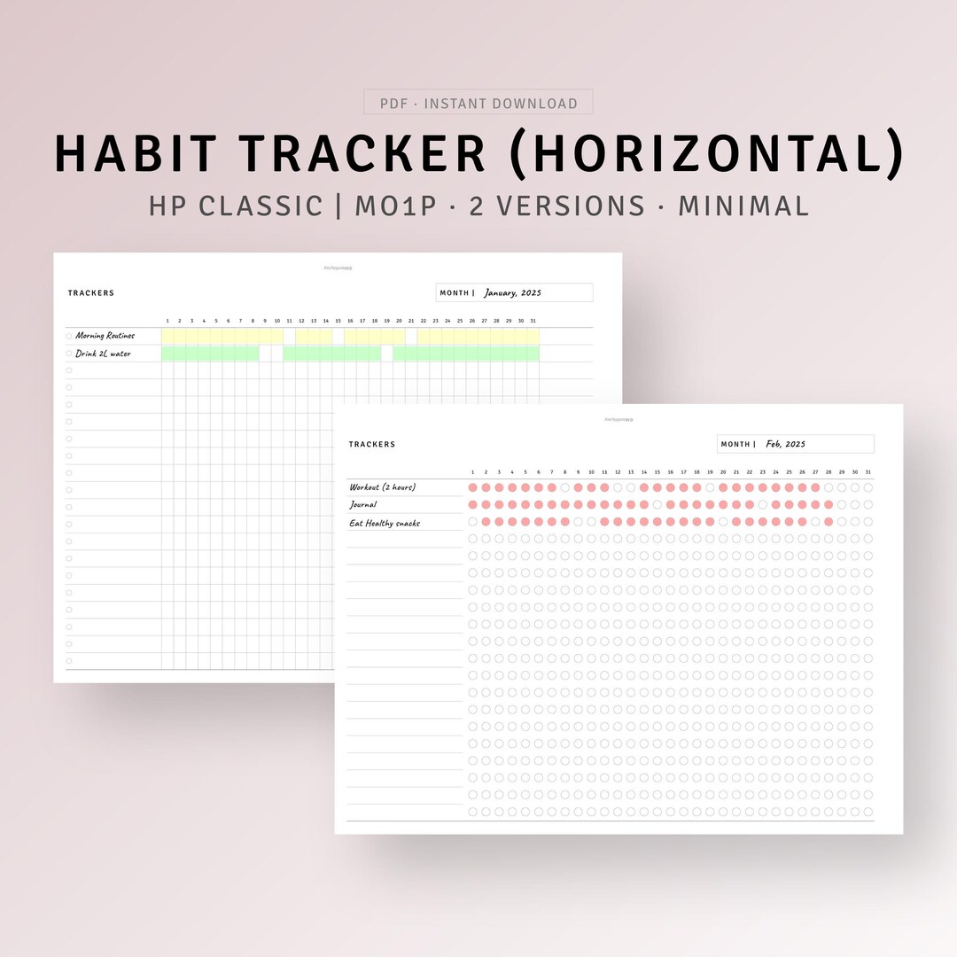 Monthly Habit Tracker Printable HP Classic Inserts, 30 Day Routine Log ...